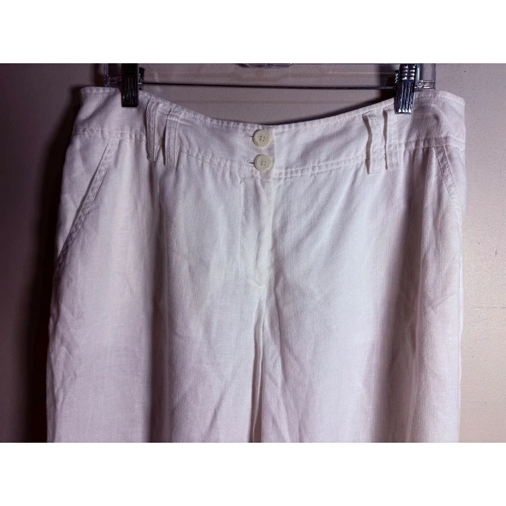 Michael Kors Linen Pants‎ Women 12 White Excellent Wide Leg Cuffed Trouser